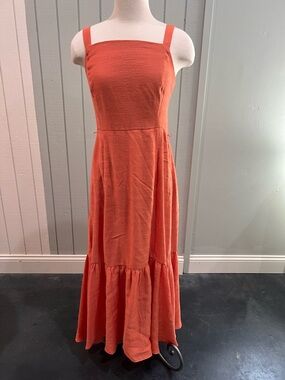 Taylor Coral Square-Neck Sleeveless Tiered Maxi Dress